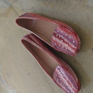 Stuart weitzman pink snakeskin loafers moccasins flats women's shoes size 8 M